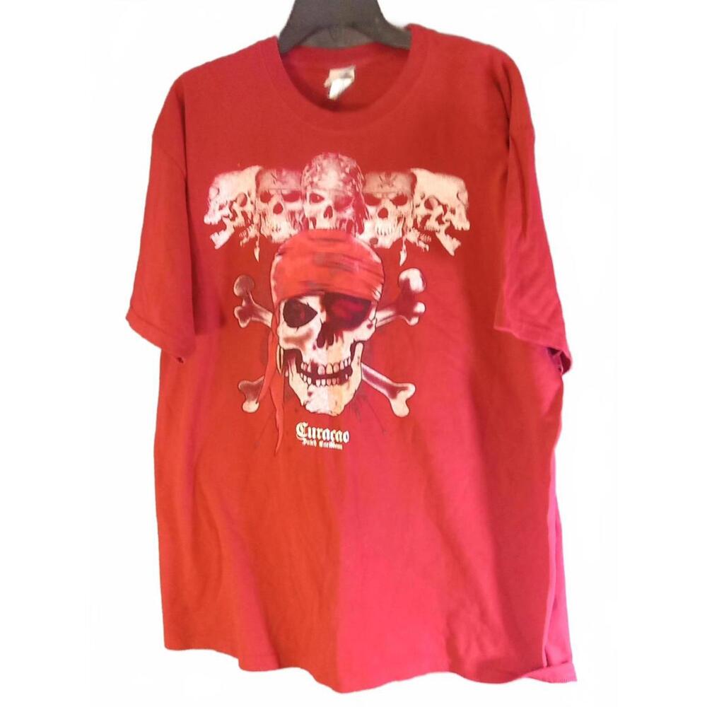 Arli Graphic T Shirt Mens Size XG XL Red White Pirate Skull Design Skeletons